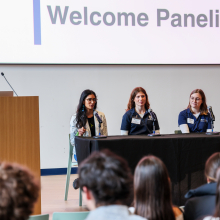 Aleezah speaking on the panel