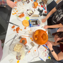 Spread of snacks and pumpkin guts